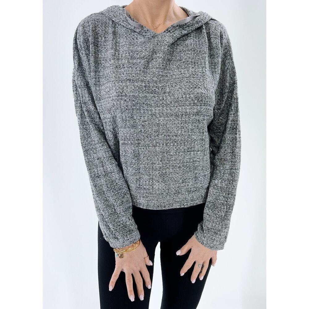American Eagle Heathered Gray Waffle Knit Hooded Pullover Size Medium